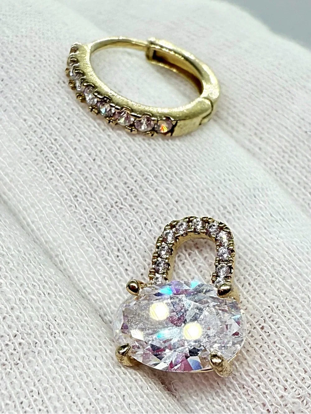 Stunning Gold-Tone Cubic Zirconia Drop Huggie Earrings!